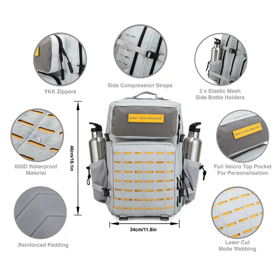 Built for Athletes - Gym Backpack - 45L (Large) - Grey & Yellow
