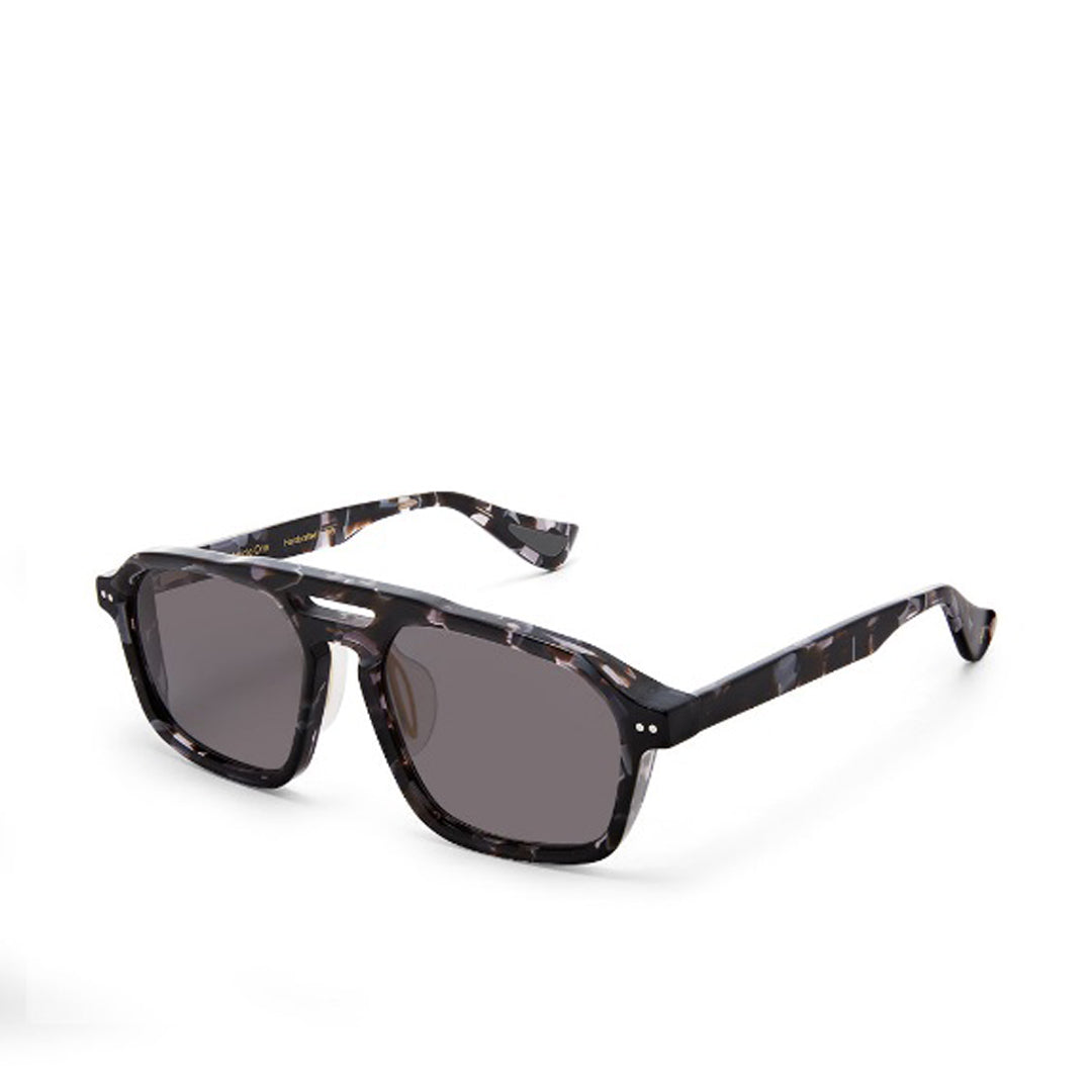 Profile of the Article One X Mission Workshop grey tortoiseshell sunglasses with smokey grey lenses available at The Pace at Funan in Singapore