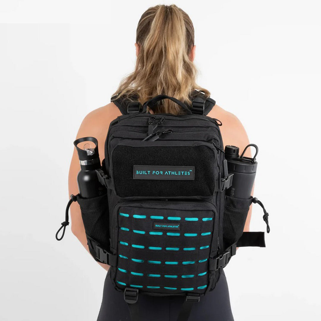 Built for Athletes - Gym Backpack - 25L (Medium) - Black & Aqua