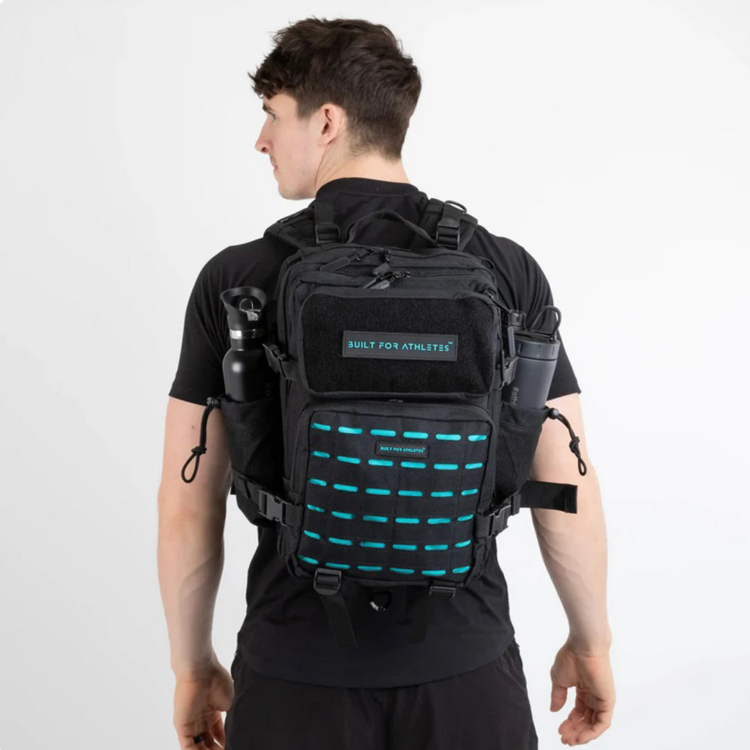 Built for Athletes - Gym Backpack - 25L (Medium) - Black & Aqua